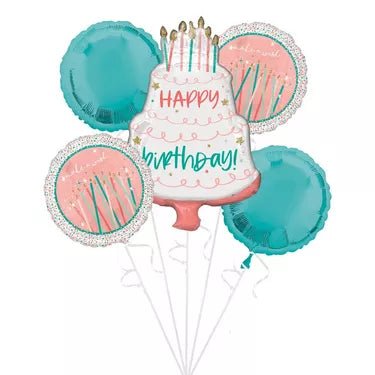 Happy Cake Day Birthday Foil Balloon Bouquet, 5pc - Legacy Rose TX