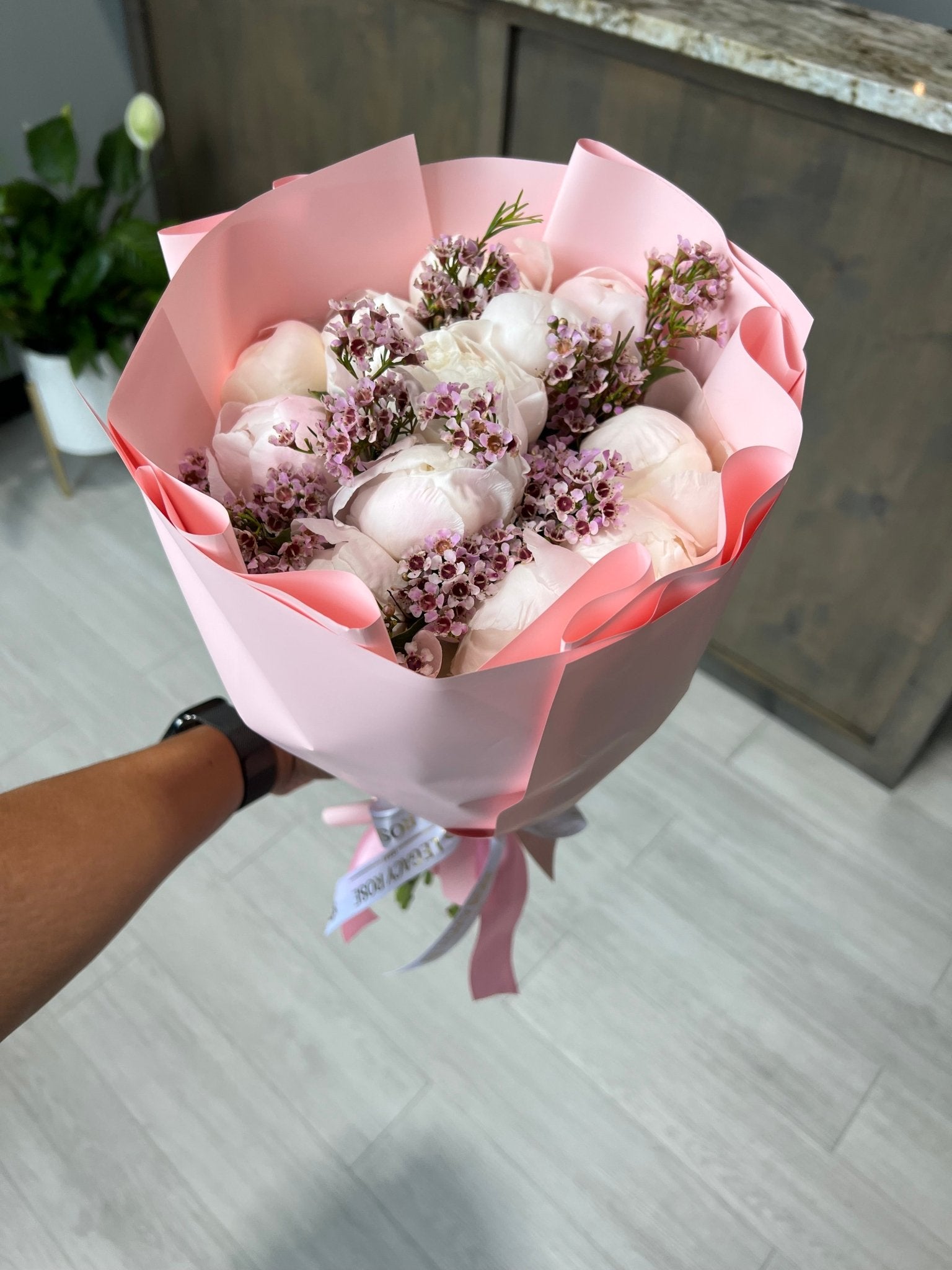 White Peonies Bouquet (Seasonal product) - Legacy Rose TX